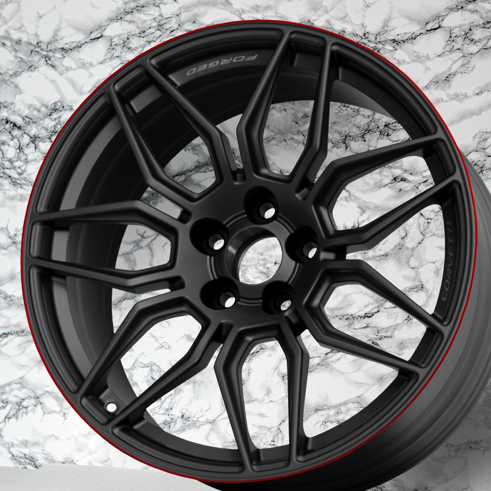 Chevrolet Corvette Z06 C8 20"/21" inch rim Genuine Red lip Forged OEM Wheel Set – Image 11